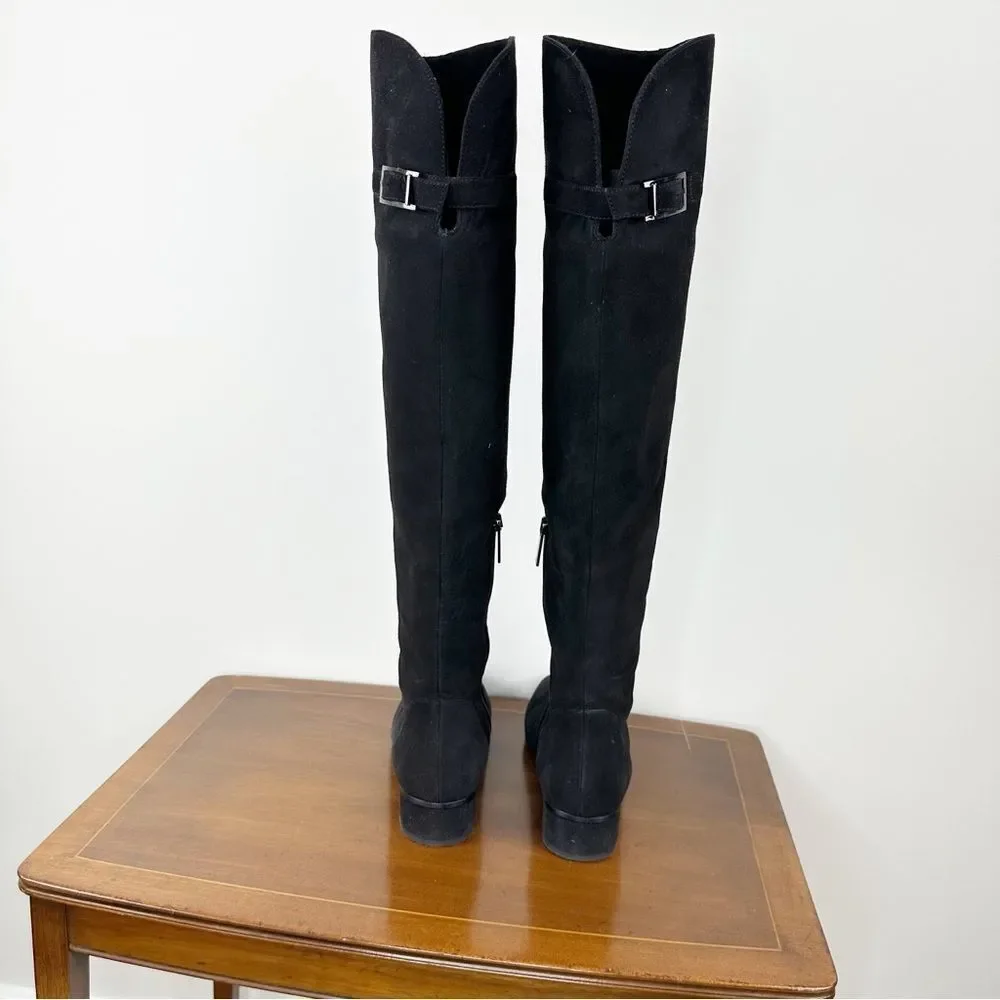 Aquatalia Talia Black Suede Over‎ the Knee Boot Riding Boot with Buckle Accent 8